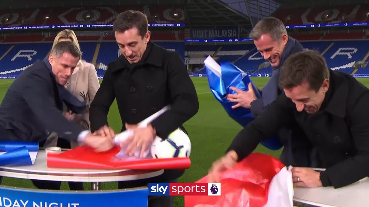 Jamie Carragher v Gary Neville in HILARIOUS present