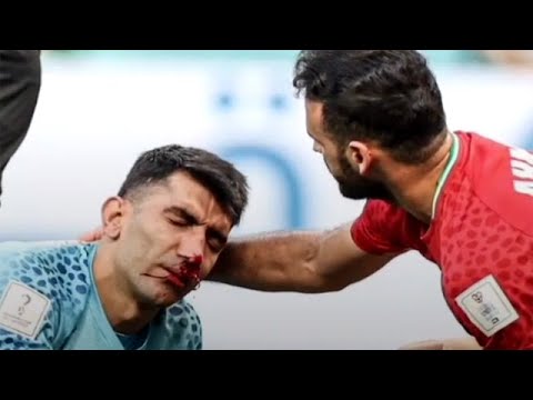 Iran Goalkeeper Alireza Beiranvand Head Injury Taken off on Stretcher after Colliding with Defender