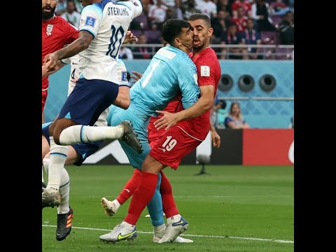 The moment Alireza Beiranvand, Iran's goalkeeper, was injured in the England World Cup match