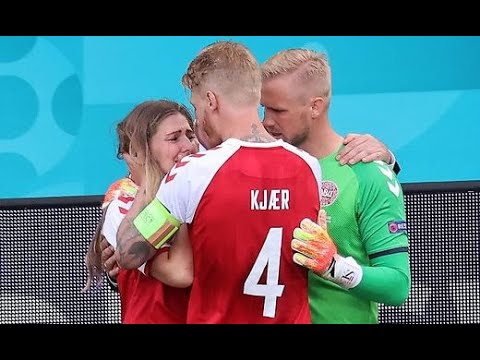 Simon Kjær comforts Christian Eriksen's wife 🥺🥺