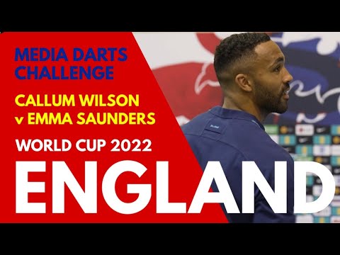 ENGLAND: Callum Wilson Plays Darts Against BBC Journalist Emma Saunders in the Media Darts Challenge