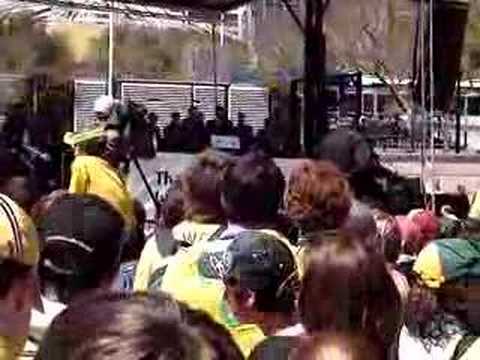 Graham Arnold coming on stage to talk.