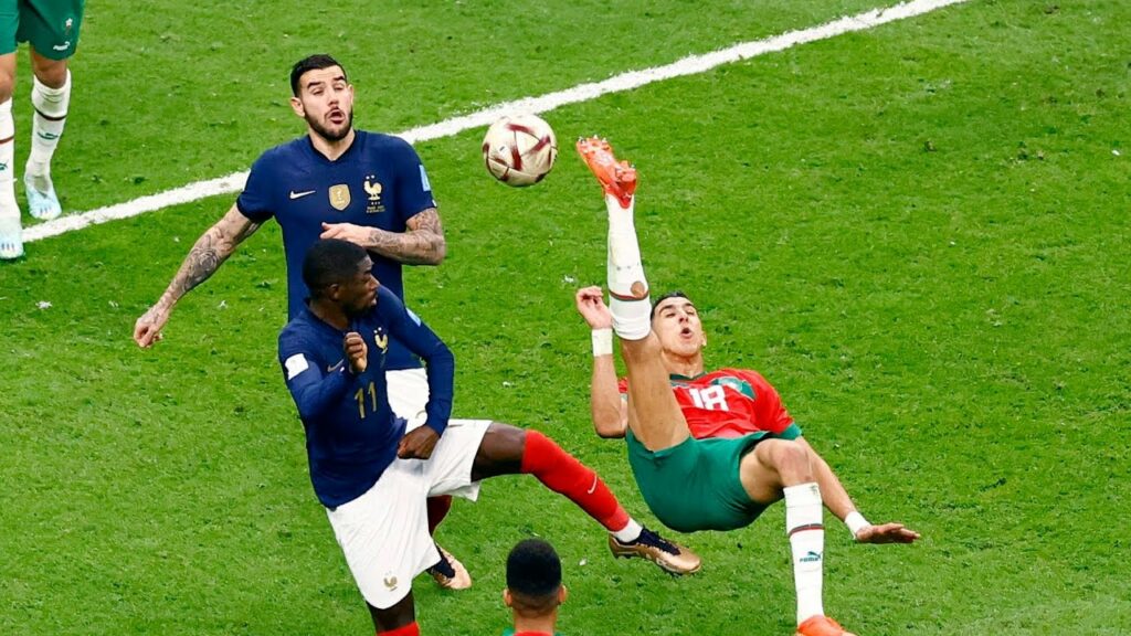 Jawad el yamiq almost scored goalwith bicycle goal but failed Fifa worldcup 2022 morocco vs france