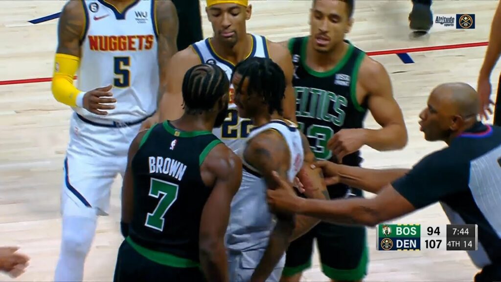 Jaylen Brown gets in Bones Hyland face after he pushed him to the ground 😳