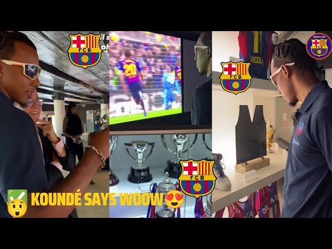 😍😍 Jules Koundé reaction when he saw Messi's 7 Balon D'or during a visit to the Barcelona museum