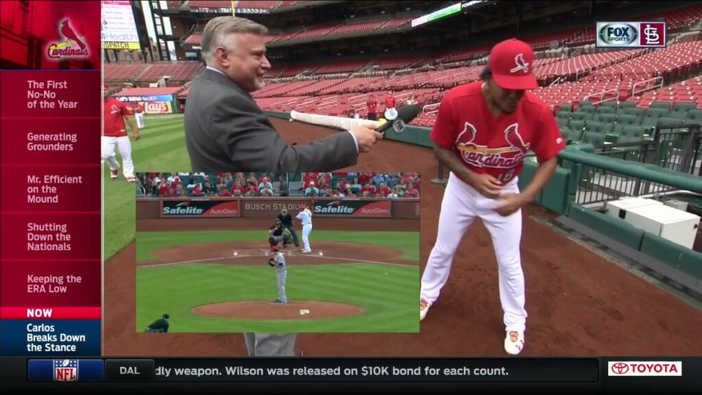 Carlos Martinez impersonates his teammates' batting stances