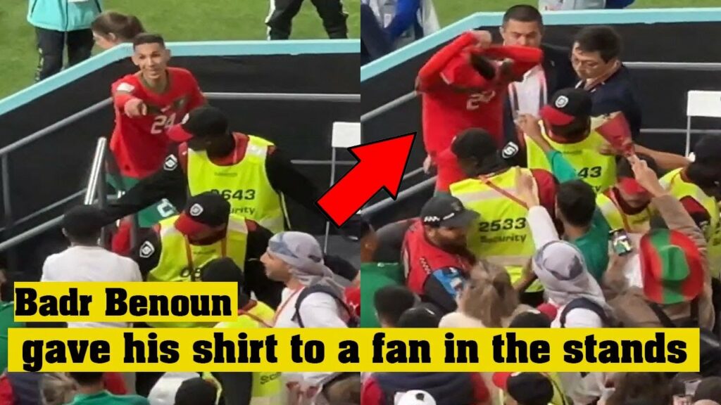 Badr Benoun entering the middle of security To gave his shirt to a fan in the stands