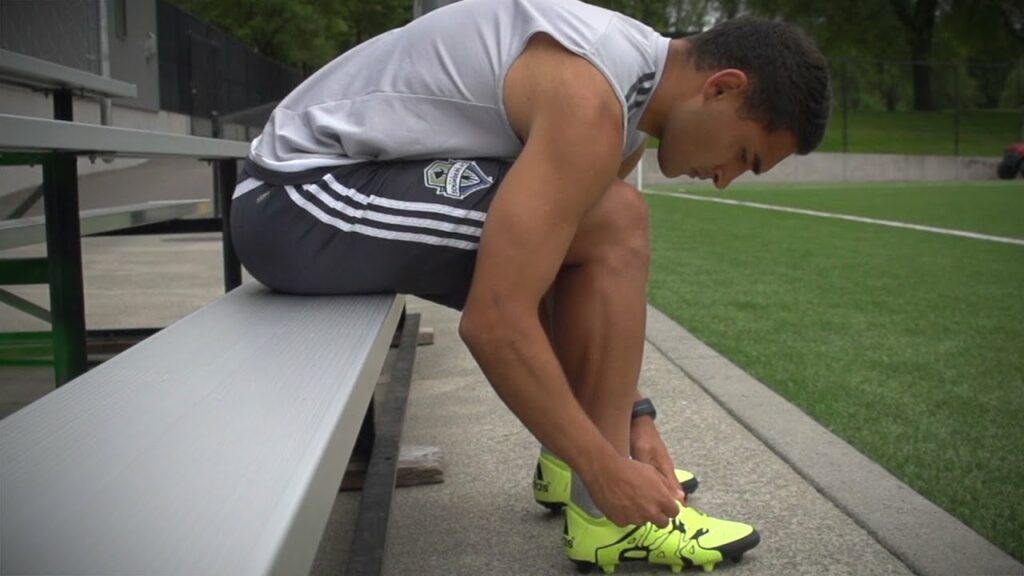 Seattle Sounders FC midfielder Cristian Roldan tests out the new adidas X 15.1