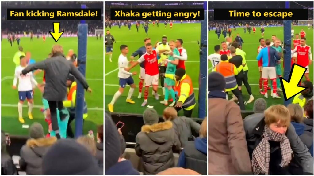 Tottenham fan kicking Arsenal goalkeeper Aaron Ramsdale! Tottenham fan kicking Arsenal goalkeeper Aaron Ramsdale!