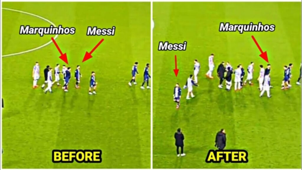 Messi's reaction when Marquinhos asked him to celebrate the win with PSG fans