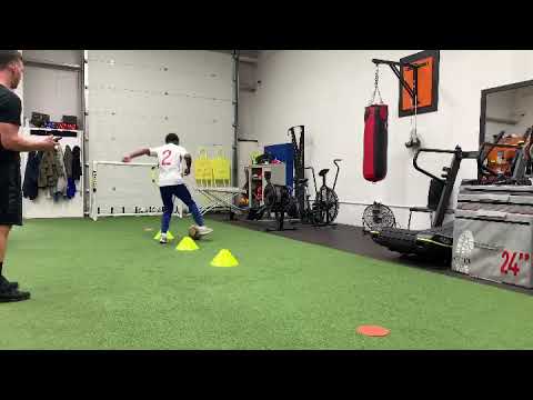 9 cone speed challenge with Tariq Lamptey at Studio 9 Fitness