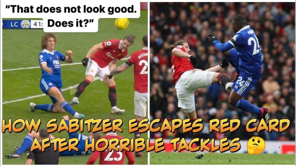 SABITZER RED CARD TACKLE VS WOUT FAES DURING MANCHESTER UNITED VS LEICESTER CITY CLASH