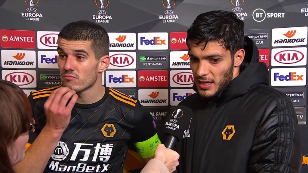 Conor Coady and Raúl Jiménez  speak after Wolves draw in Braga
