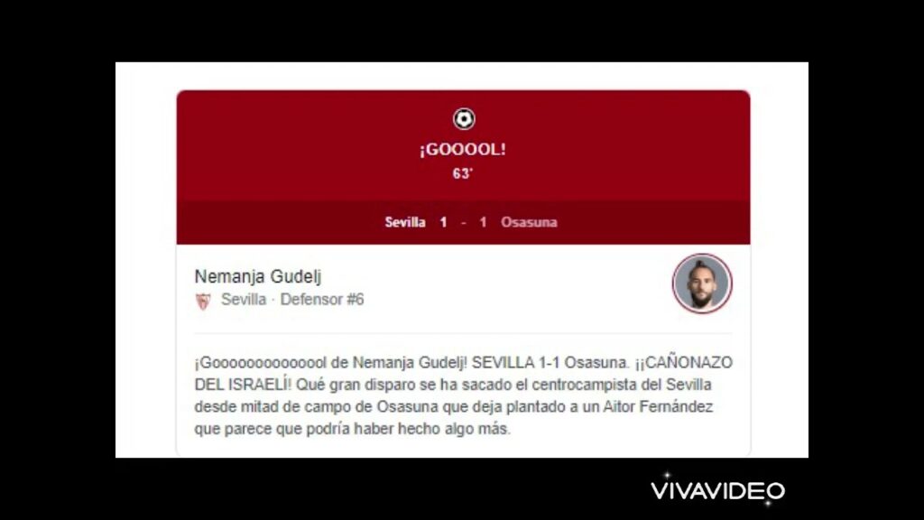 Gol de Nemanja Gudelj  Sevilla 1-1 Osasuna