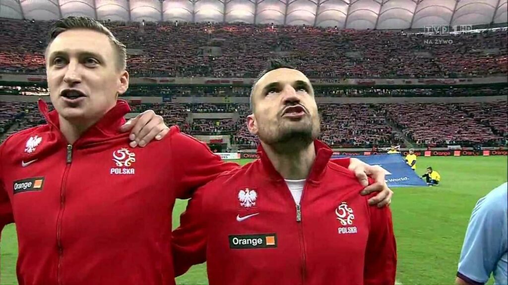 Marcin Wasilewski, Grzegorz Krychowiak i Przemysław Tytoń - żywiołowe wykonanie hymnu