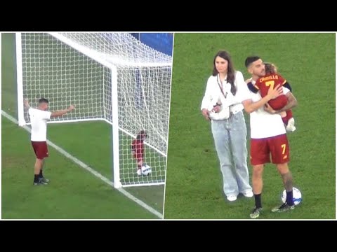 Pellegrini dolce papà con la moglie Veronica: gioca con la figlia allo Stadio Olimpico