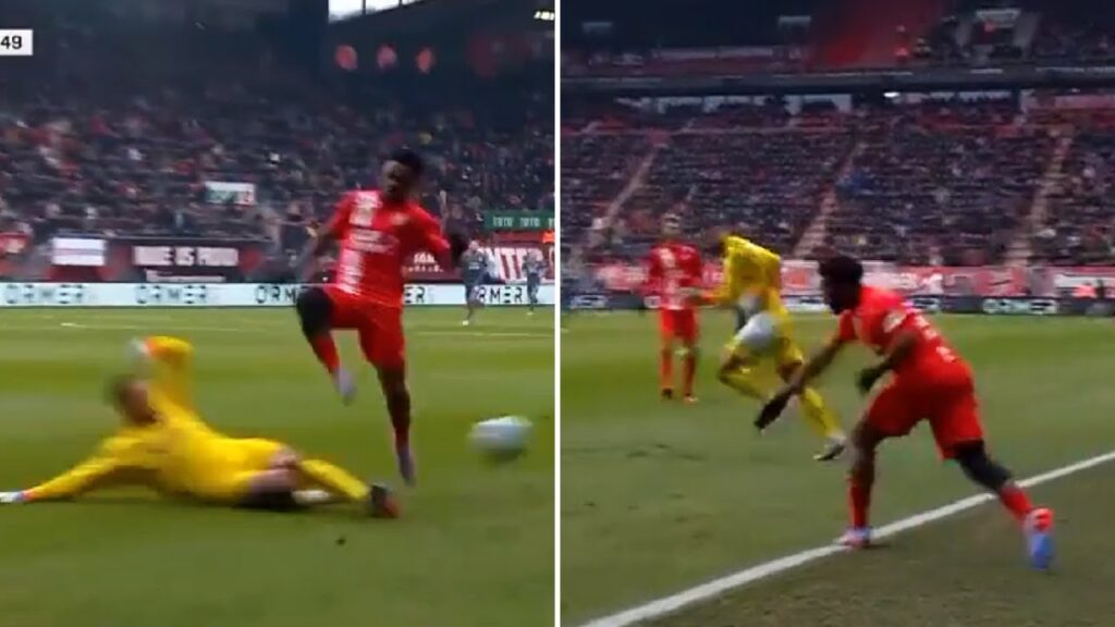 Feyenoord goalkeeper saves certain goal with a genius piece of sh*thousery, the attacker was fuming