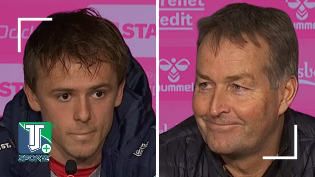 Kasper Hjulmand og Mikkel Damsgaard reagerer på, at Danmark slår Finland i EM kvalifikationen