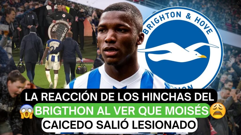 😱La reacción de los hinchas del Brigthon al ver que Moisés Caicedo salió lesionado😞
