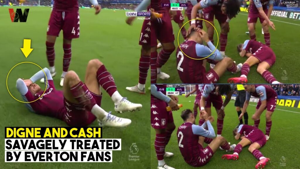 Lucas Digne And Matty Cash Brutally hit by Bottles thrown by angry Everton fans