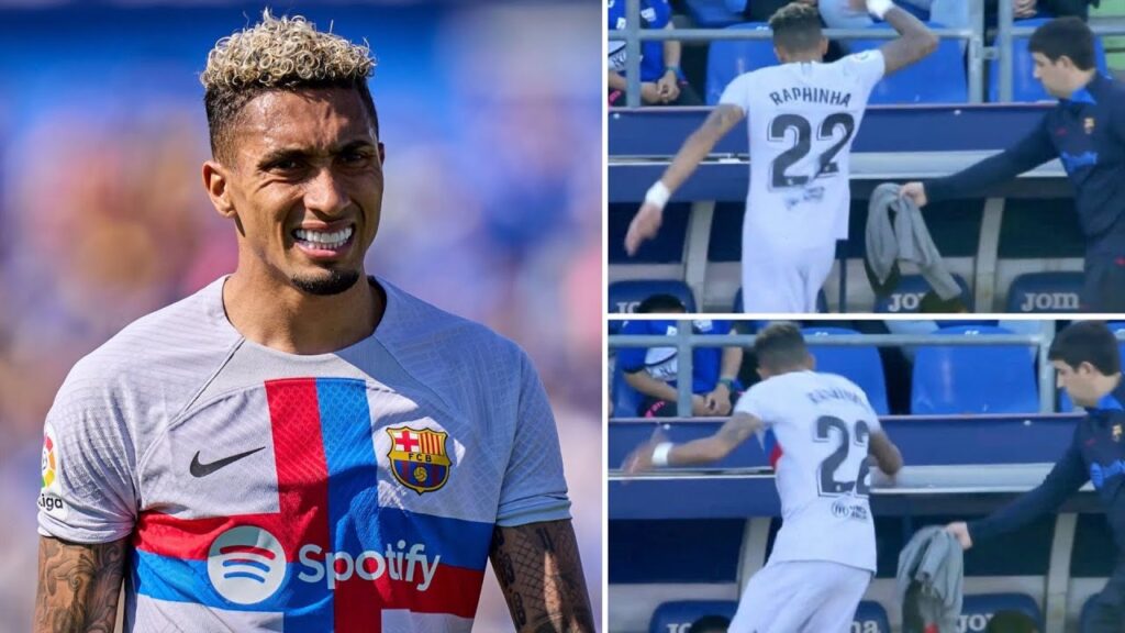 Raphinha shows his frustration AGAIN after being subbed off by Xavi vs Getafe
