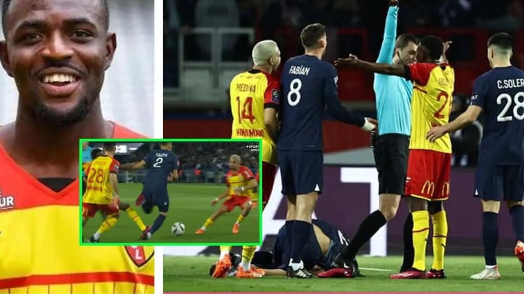 Salis Abdul Samed recarded after horrific challenge on Achraf Hakimi | PSG VRS  RC LENS | 15/4/23