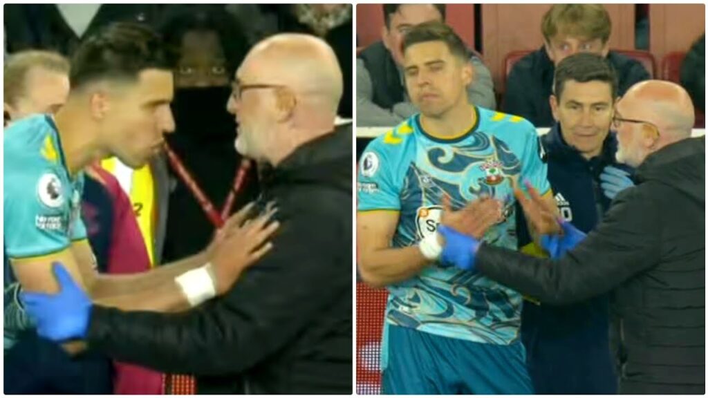 Jan Bednarek fuming after he was substituted in Arsenal vs Southampton game