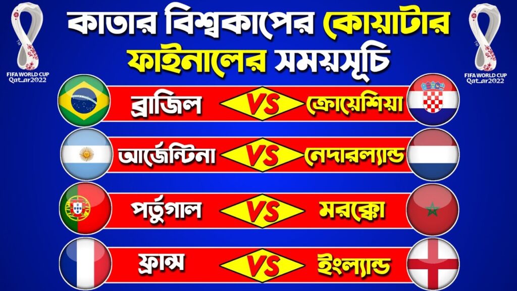 কাতার 2022 বিশ্বকাপ কোয়াটার ফাইনালের সময়সূচি | FIFA World Cup 2022 Quarterfinal Bangladesh Time