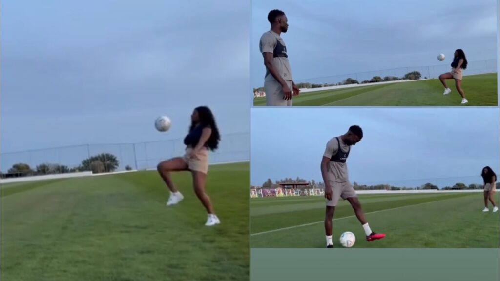 Quand Virginie s’amuse avec le ballon devant son mari Moustapha Name