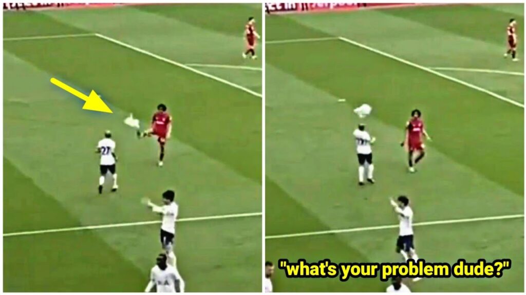 Lucas Moura's reaction when Trent Alexander-Arnold kicked Richarlison's shirt