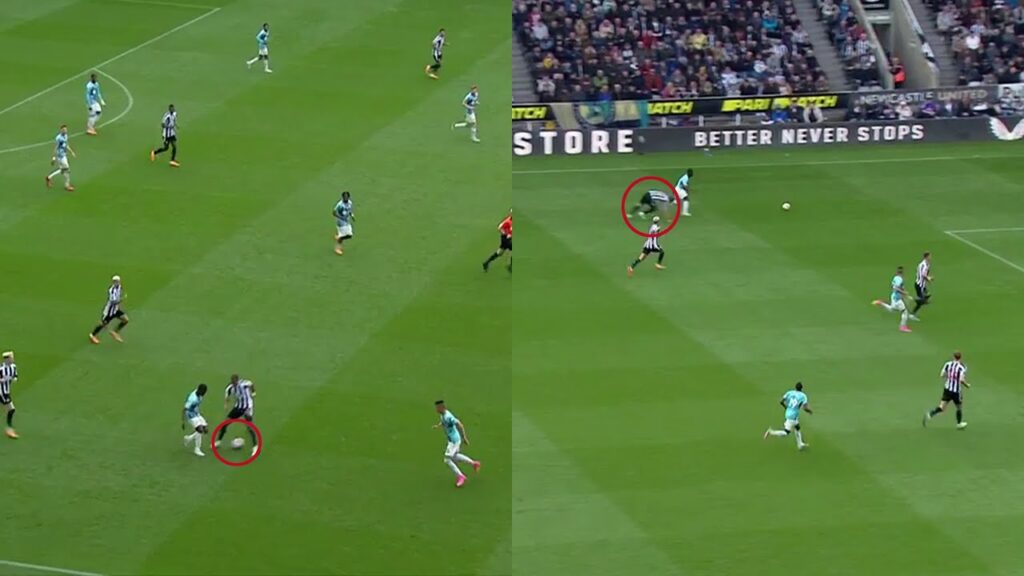 Kamaldeen Sulemana destroying Newcastle until he was subbed off!