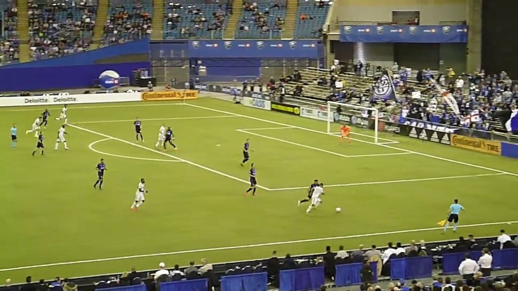 New England Revolution's Tajon Buchanan heads the ball off the post vs. the Montreal Impact 2/29/20