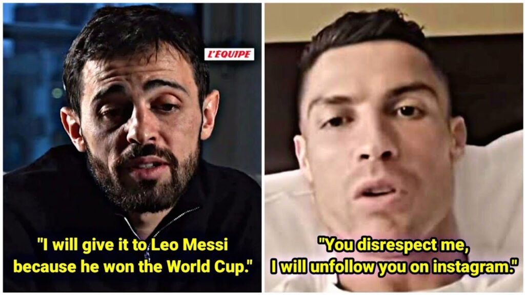 Cristiano Ronaldo's reaction after Bernardo Silva chose Messi as the 2023 Ballon d'Or winner