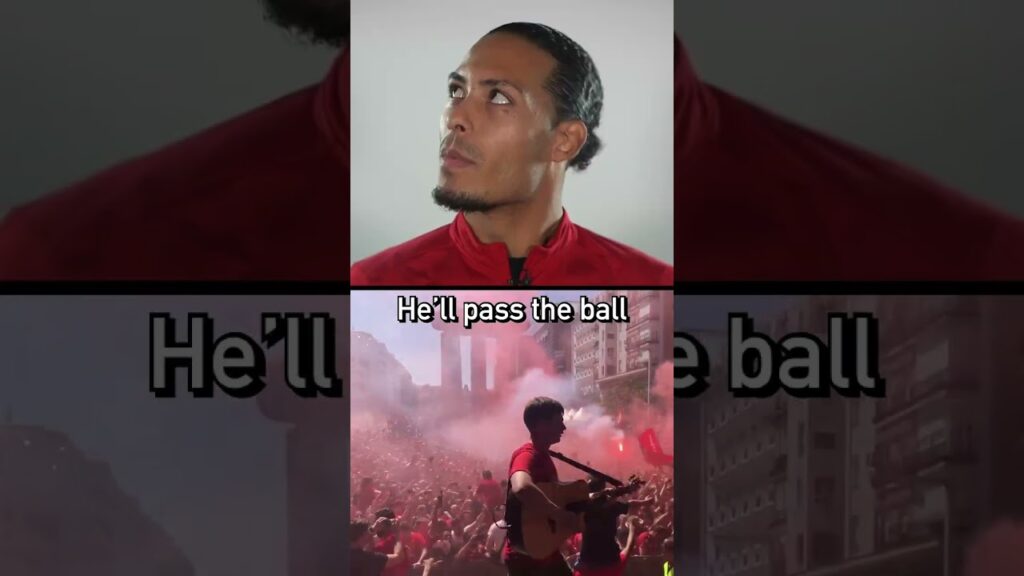 Virgil van Dijk reacts to Jamie Webster and 50,000 Liverpool fans singing his song in Madrid. 🔴🇪🇸