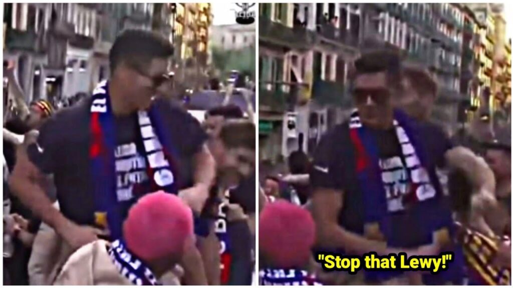 Barcelona players reaction when Lewandowski showed his tiktok dance during the win parade