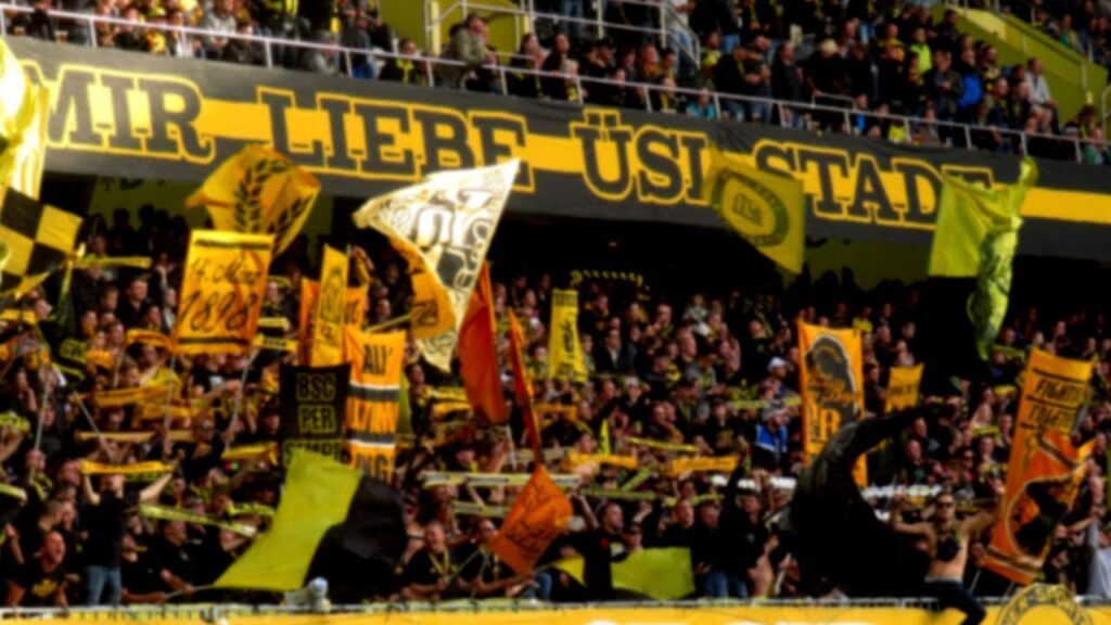 BSC Young Boys fans after they won against beating Manchester United 2-1