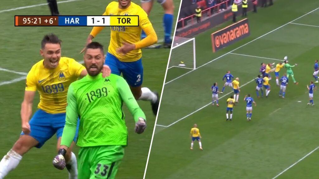 SCENES! Goalkeeper scores stoppage time equaliser in National League play-off final!