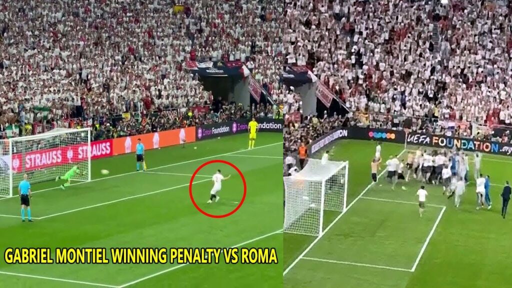 Gonzalo Montiel Last Penalty Kick Shoot out & Sevilla Celebrate by won Europa League Gonzalo Montiel Last Penalty Kick Shoot out & Sevilla Celebrate by won Europa League