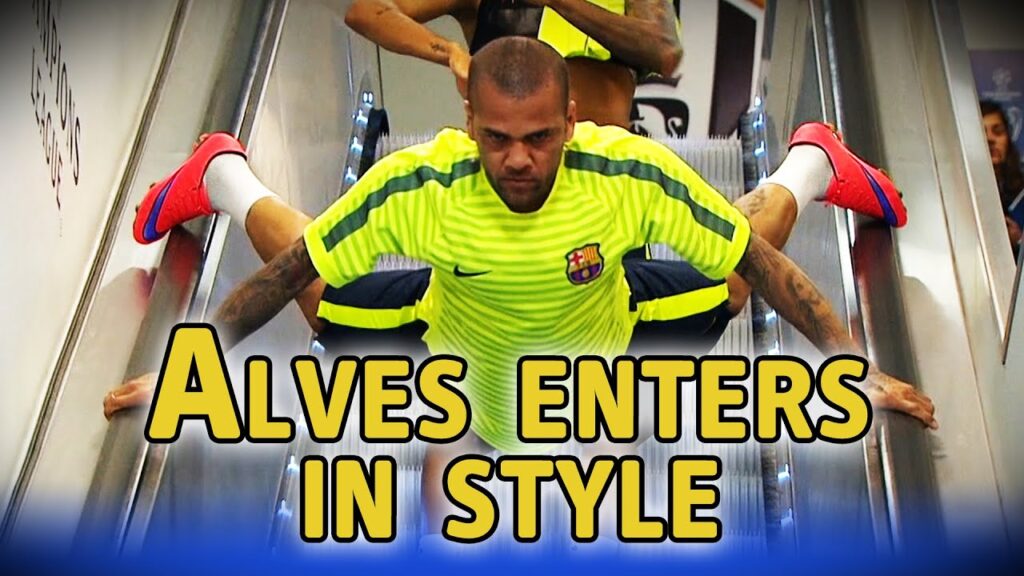 Dani Alves goes down escalator head first ahead of Champions League final