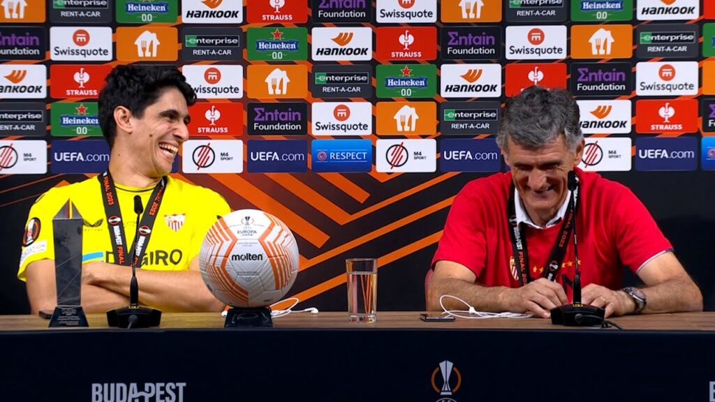 Jose Luis Mendilibar and Bono | Europa League winning press conference | Sevilla 1-1 Roma (Pens 4-1) Jose Luis Mendilibar and Bono | Europa League winning press conference | Sevilla 1-1 Roma (Pens 4-1)