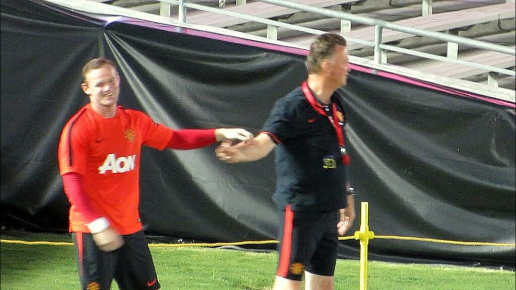 Wayne Rooney Great Kick & Hugged by Louis van Gaal 7-22-14 at Manchester United Workout