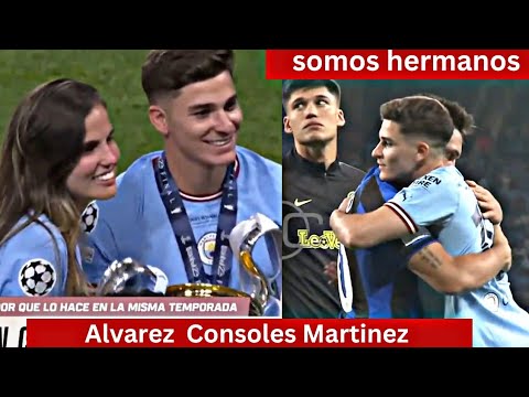 Lautaro Martinez's reaction after Alvarez hugged him