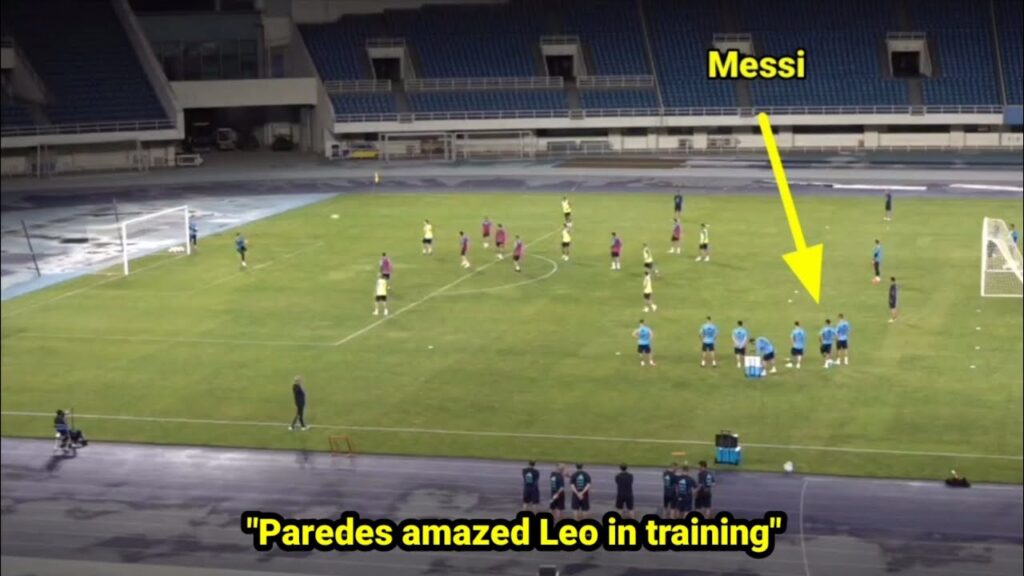 Lionel Messi's reaction to Leandro Paredes' stunning goal in training