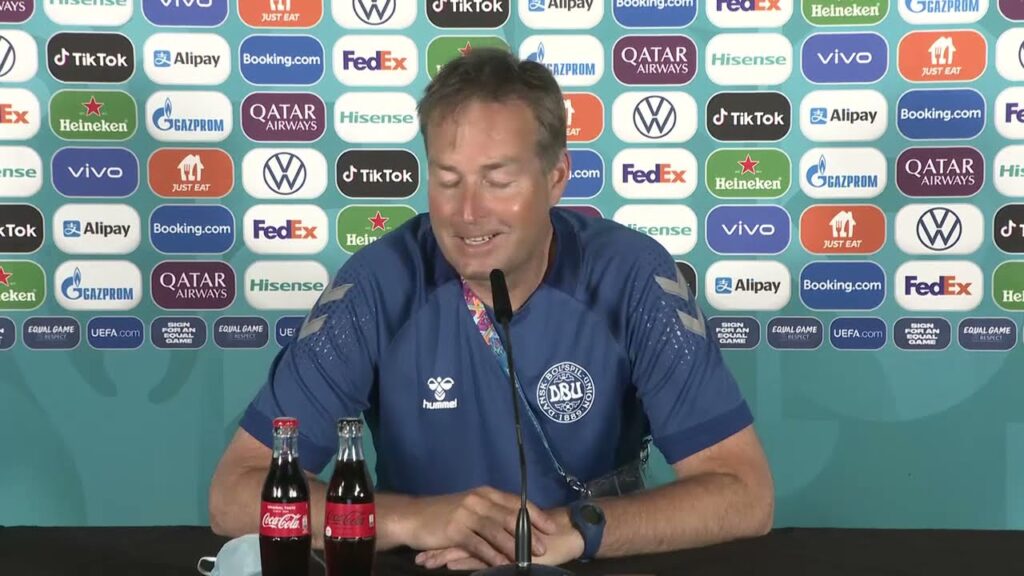 Kasper Hjulmand, Thomas Delaney, Yussuf Poulsen - Denmark v Belgium - Pre-Match Presser - Euro 2020