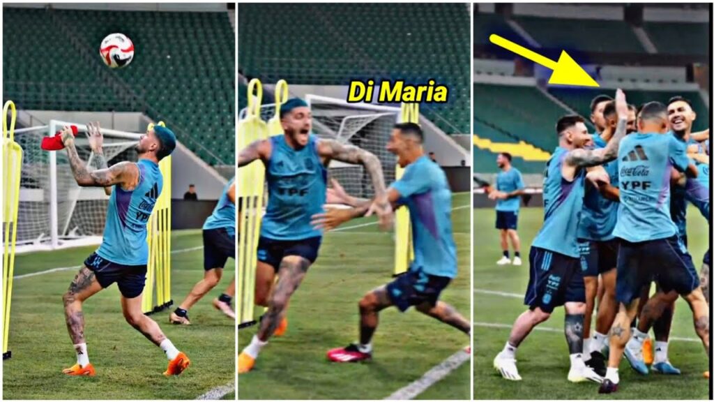 Lionel Messi's happy reaction when Rodrigo De Paul successfully conquered the hit bar challenge