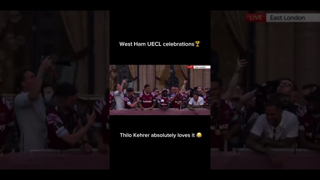 Thilo Kehrer leading West Ham fans singing at trophy parade!!