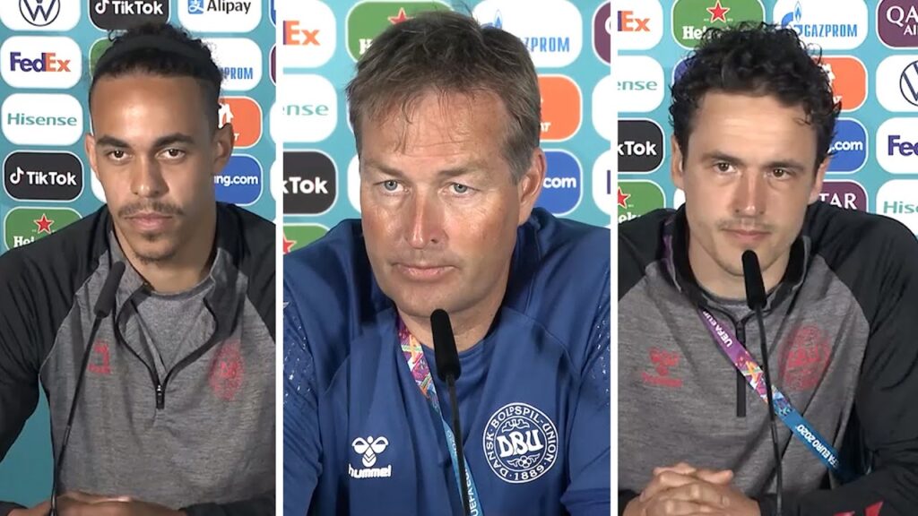 Kasper Hjulmand, Thomas Delaney, Yussuf Poulsen - On Christian Eriksen Collapse - Denmark v Belgium