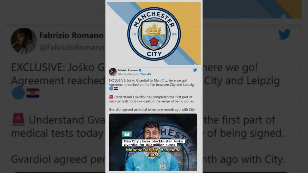 Man City closes blockbuster Josko Gvardiol for 100 million euros #shorts