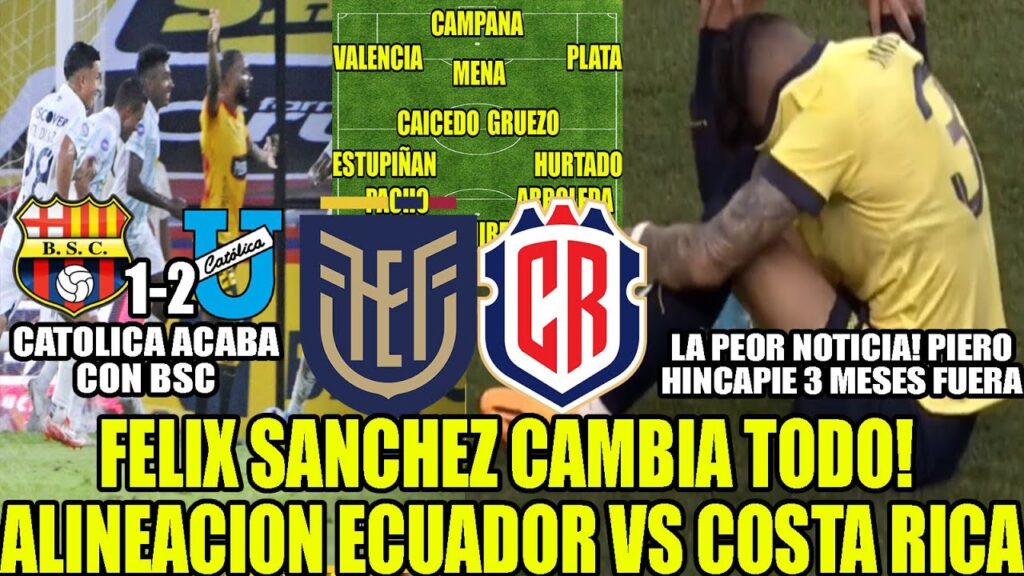 FELIX SANCHEZ CAMBIA TODO ALINEACION ECUADOR VS COSTA RICA!  PIERO HINCAPIE 3 MESES FUERA Y MAS