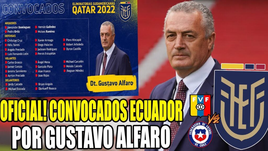 OFICIAL!! CONVOCADOS ECUADOR POR GUSTAVO ALFARO PARA ENFRENTAR A VENEZUELA Y CHILE!